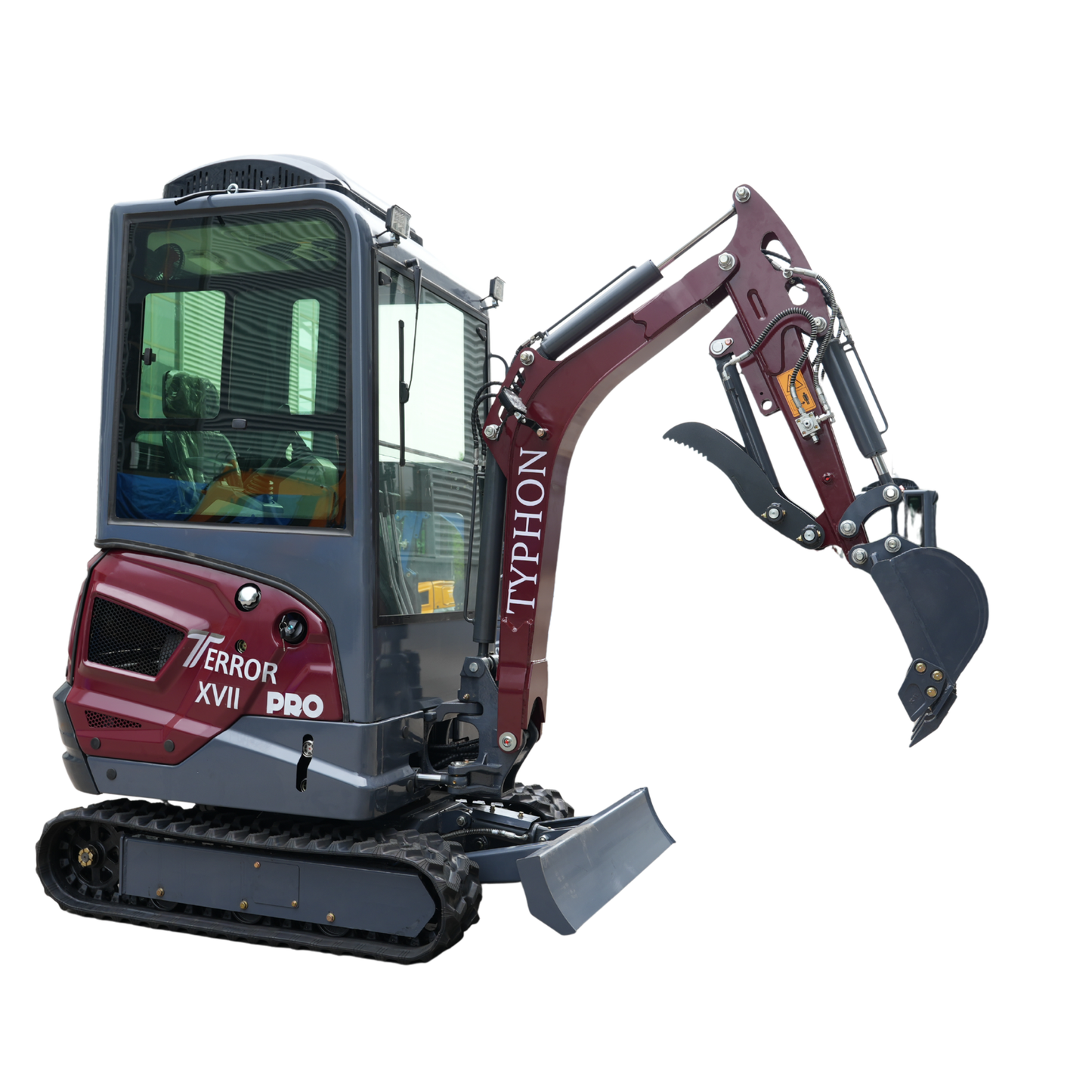 TYPHON TERROR XVII PRO Prestige Mini Excavator  Kubota D902 Diesel Engine  Retractable Rubber Tracks  Swing Boom  Hydraulic Thumb  AC & Heater