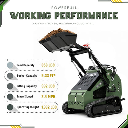TYPHON STOMP 501 PRO Mini Skid Steer Loader – 23 HP V-Twin, Triangle Rubber Tracks (EPA Certified)