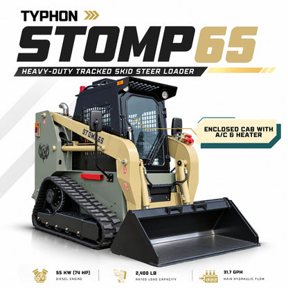 TYPHON STOMP 65 Mini Skid Steer Loader PROPACT Series 74 HP Cummins Diesel, Dual Hydraulics, A/C & Heater Cab