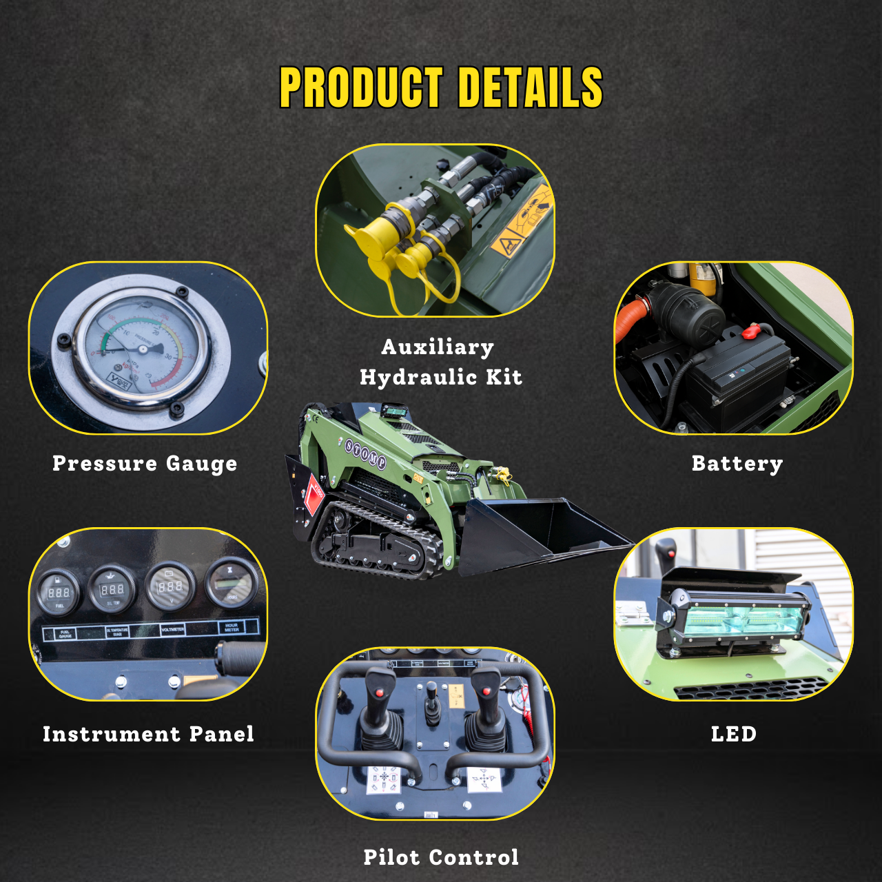 TYPHON Stomp V1000 Skid steer Loader24HP Kubota D1105 water-cooled Diesel Pilot control LED