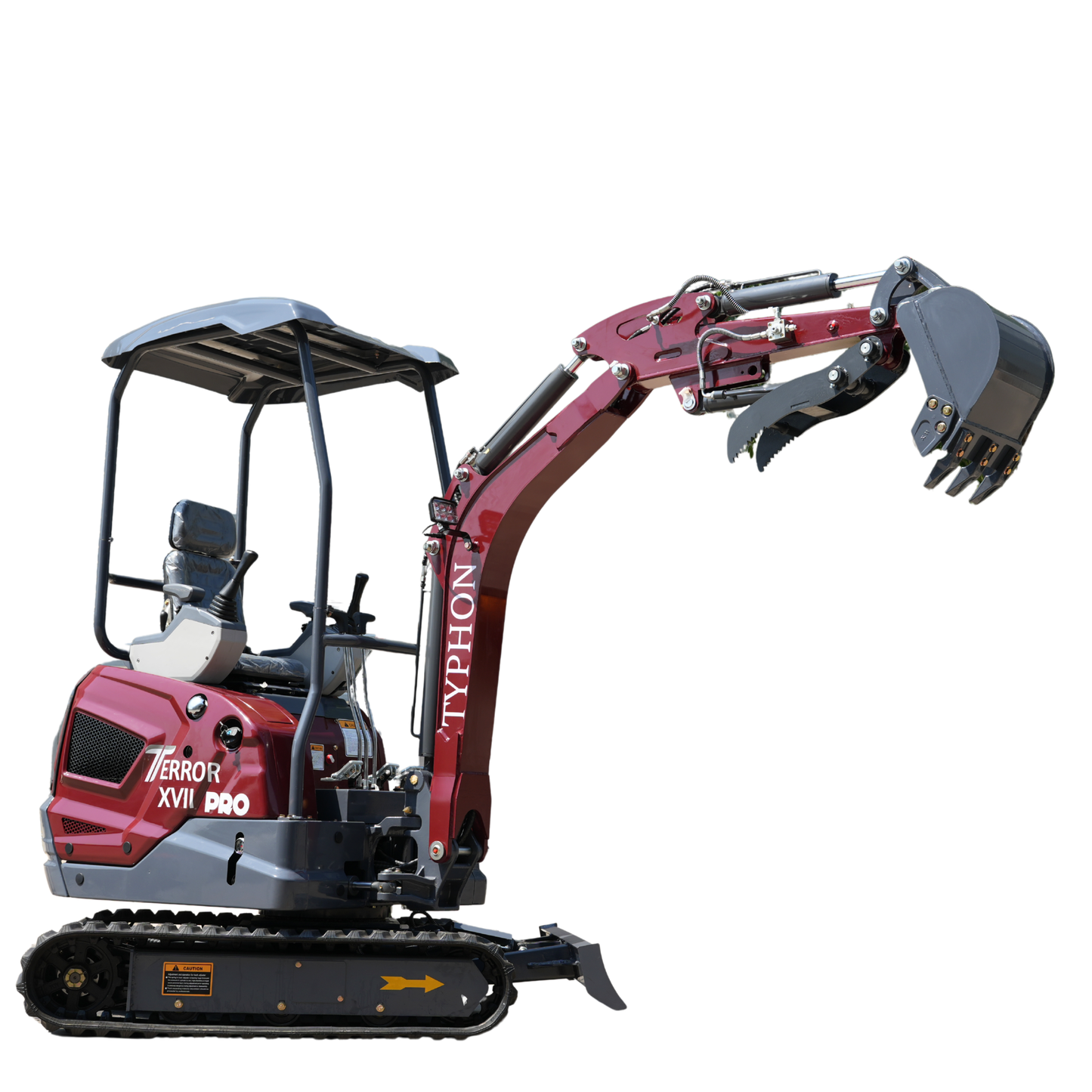 YPHON TERROR XVII PRO Mini Excavator. Powered by a Kubota D902 engine, featuring dual auxiliary hydraulics, 86-inch diging depth, and a hydraulic thumb. Free Shipping.