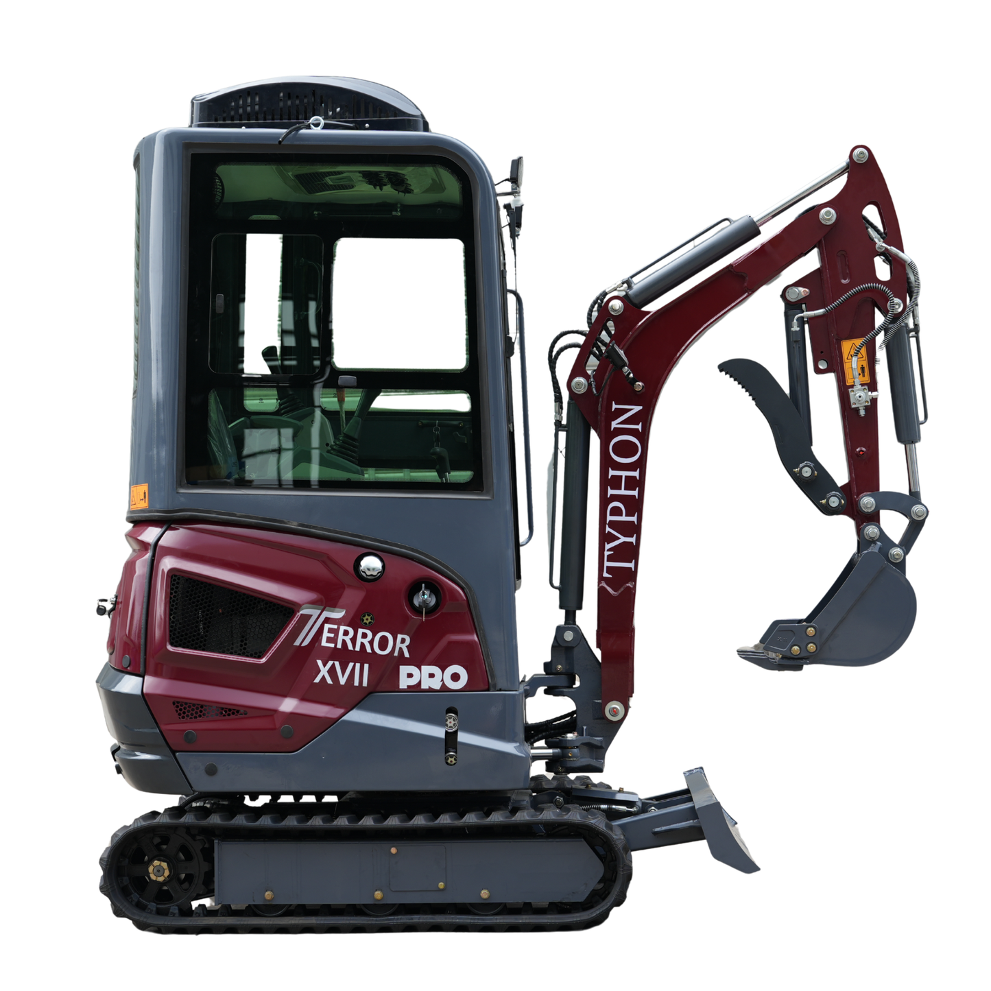 TYPHON TERROR XVII PRO Prestige Mini Excavator  Kubota D902 Diesel Engine  Retractable Rubber Tracks  Swing Boom  Hydraulic Thumb  AC & Heater