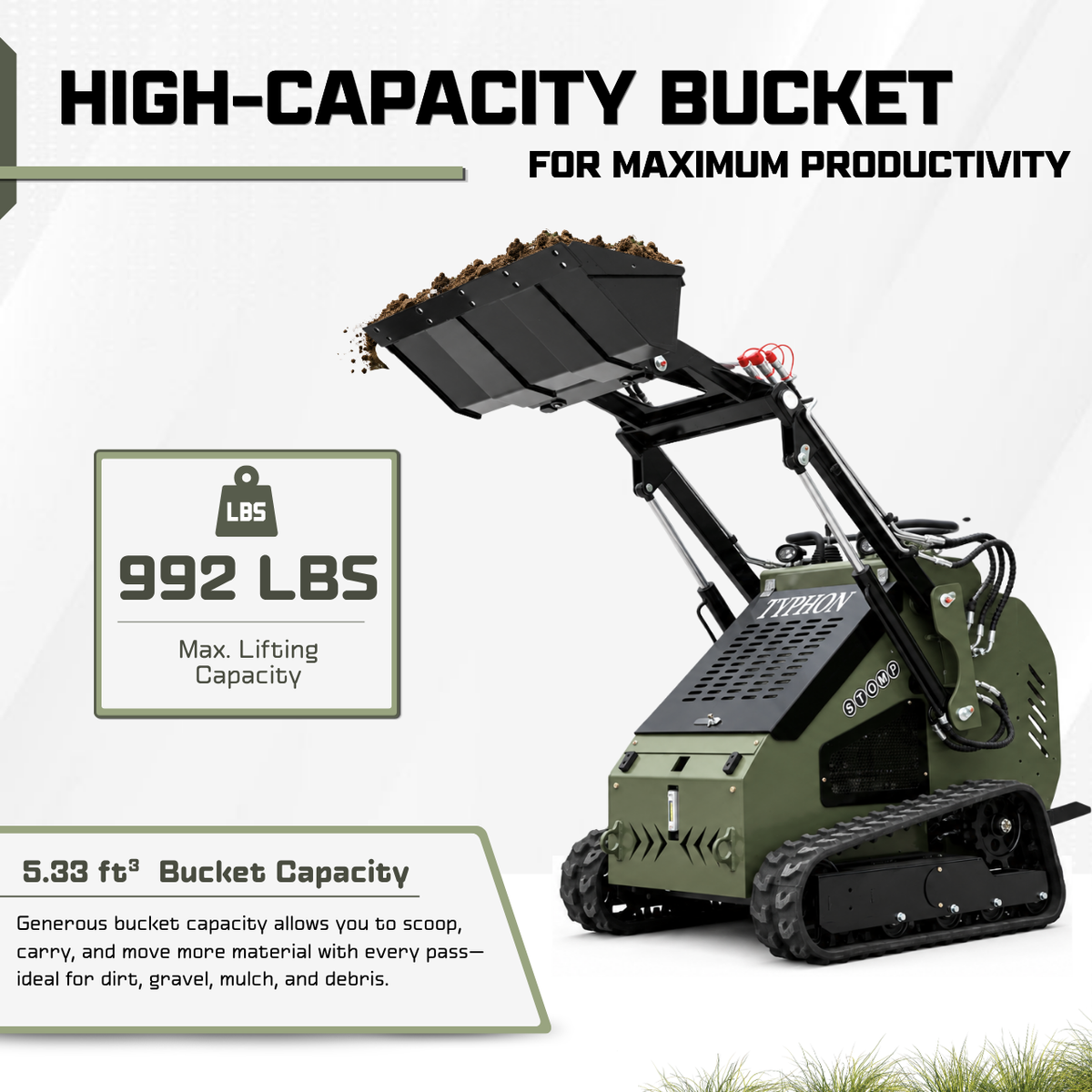 TYPHON STOMP 502 PRO Mini Skid Steer Loader - 22.1 HP Honda GX690, High-Flow Hydraulics, 992 lb Max Lift, Triangle Tracks - New Excavator For Sale