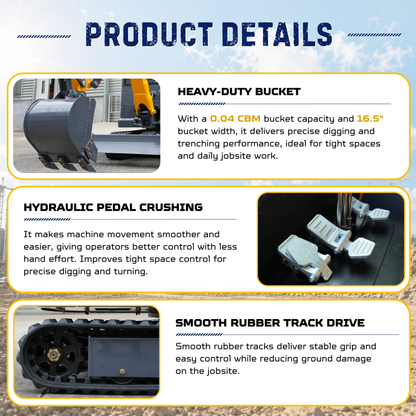 TYPHON TERROR XVII PRO Prestige Edition 4000 lb Mini Excavator Kubota D902 Diesel Engine Boom Swing Retractable Tracks  AC & Heater Hydraulic Thumb