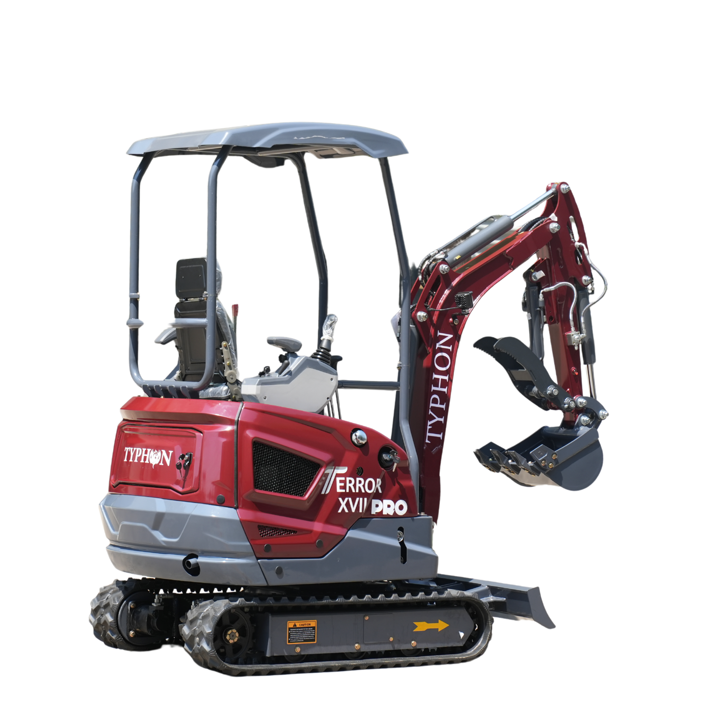 YPHON TERROR XVII PRO Mini Excavator. Powered by a Kubota D902 engine, featuring dual auxiliary hydraulics, 86-inch diging depth, and a hydraulic thumb. Free Shipping.