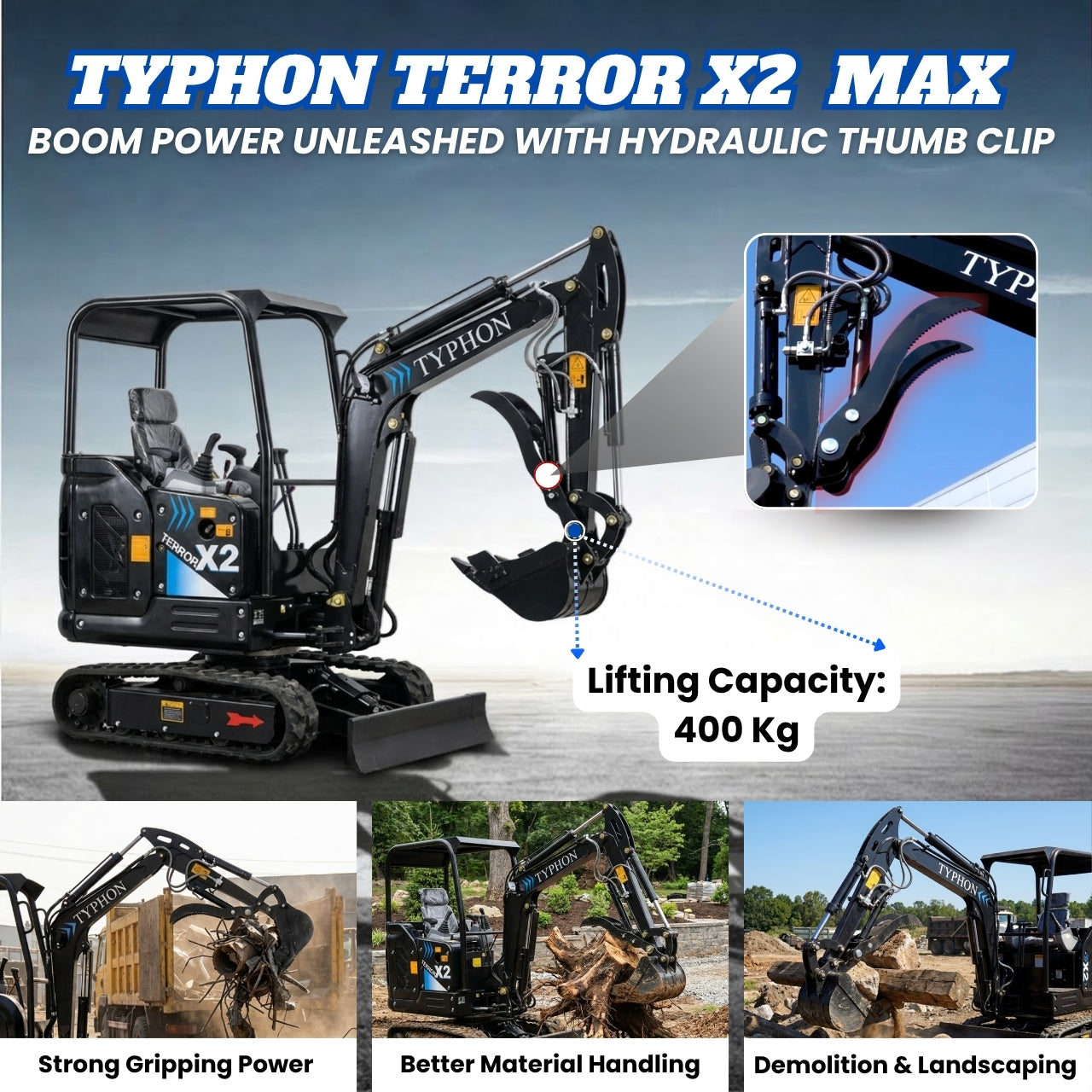 TYPHON TERROR X2 MAX 2.5Ton Mini Excavator&nbsp; Yanmar Engine, Hydraulic Oil-Cooled, Boom Swing, Retractable Tracks - New Excavator For Sale