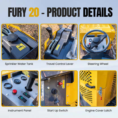 Fury 20 Mini Road Roller Hydraulic Two Wheel Drive, Front Wheel Vibration System, 23 hp B&S Engine USA