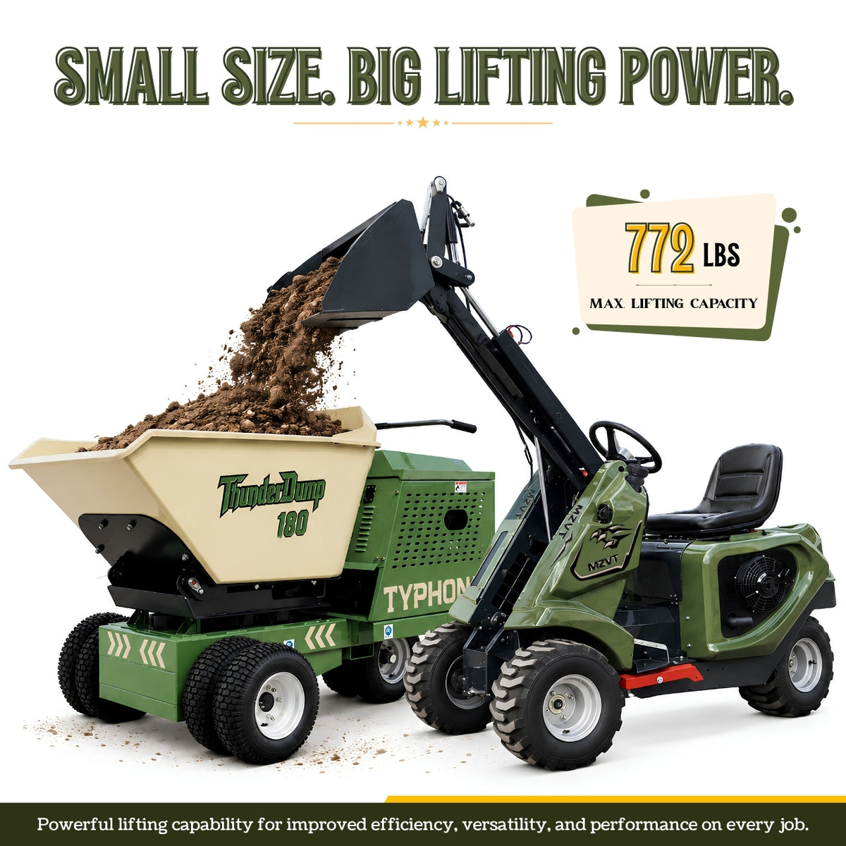 TYPHON MZVT Mini Wheel Loader 22 HP Honda GX690 772 LB Lift Hydraulic Bucket