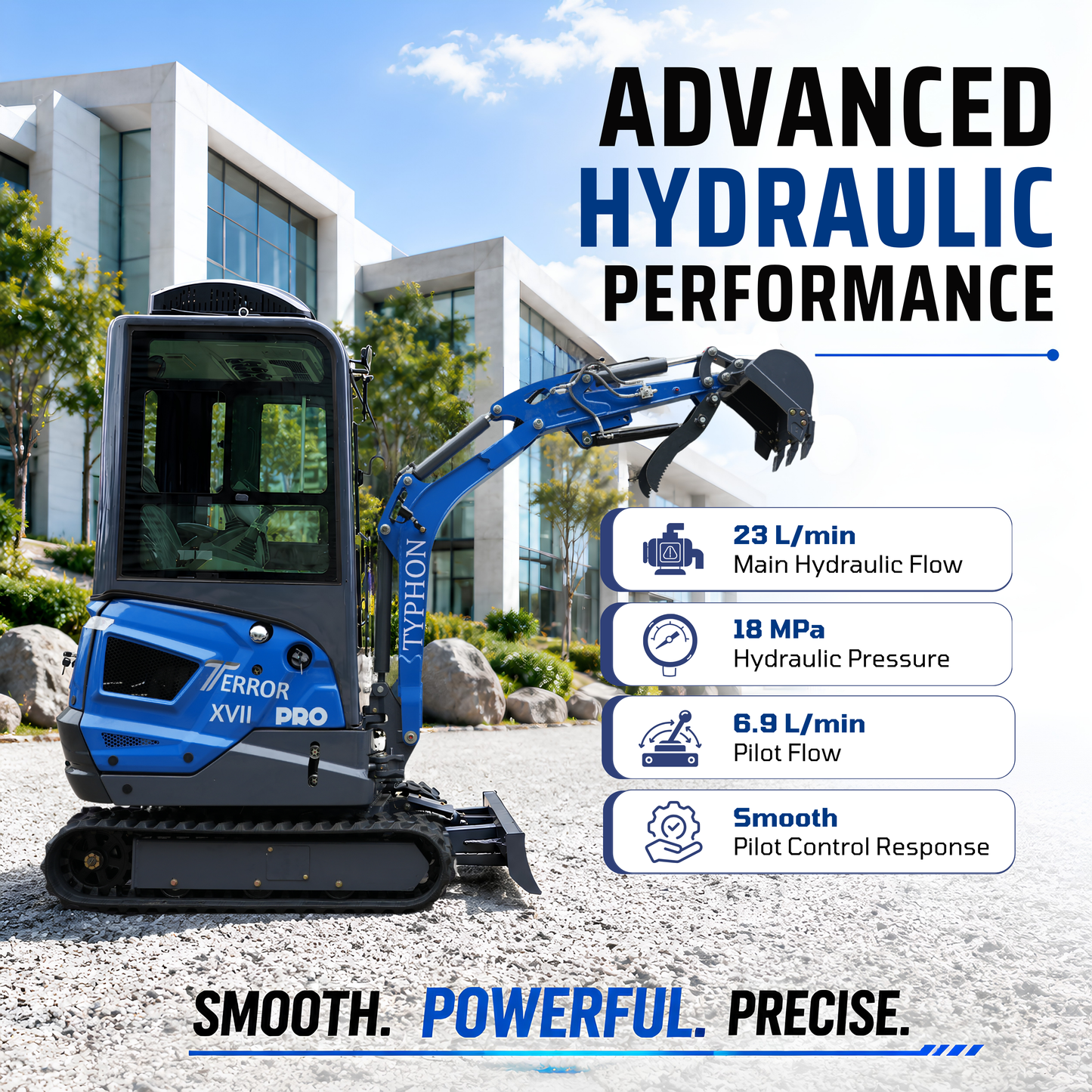 TYPHON TERROR XVII PRO Cabin Mini Excavator  Kubota D902 Diesel Retractable Tracks  Boom Swing AC & Heater