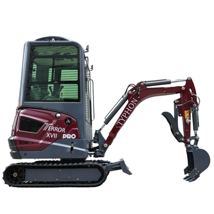 TYPHON TERROR XVII PRO Prestige Mini Excavator  Kubota D902 Diesel Engine  Retractable Rubber Tracks  Swing Boom  Hydraulic Thumb  AC & Heater