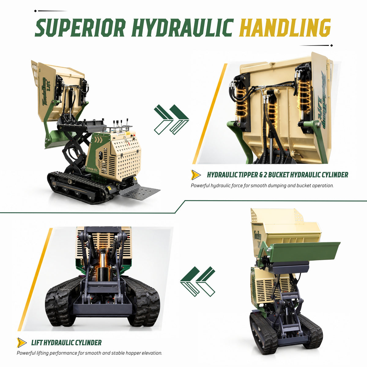 TYPHON ThunderDump Lift KONSTRUCTZ Series Compact Tracked Dumper Honda GX390, 2,205 lb Capacity