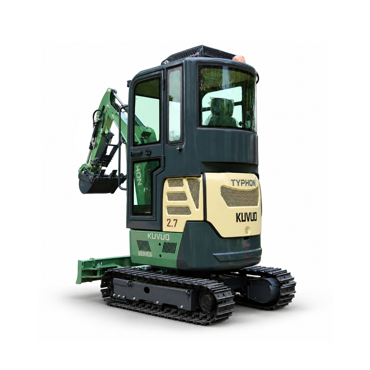 TYPHON KUVOU 2.7 - 5,300 lb Mini Excavator with Kubota D1105, Enclosed A/C & Heater Cab, Retractable Metal Tracks & Full Pilot Controls - New Excavator For Sale