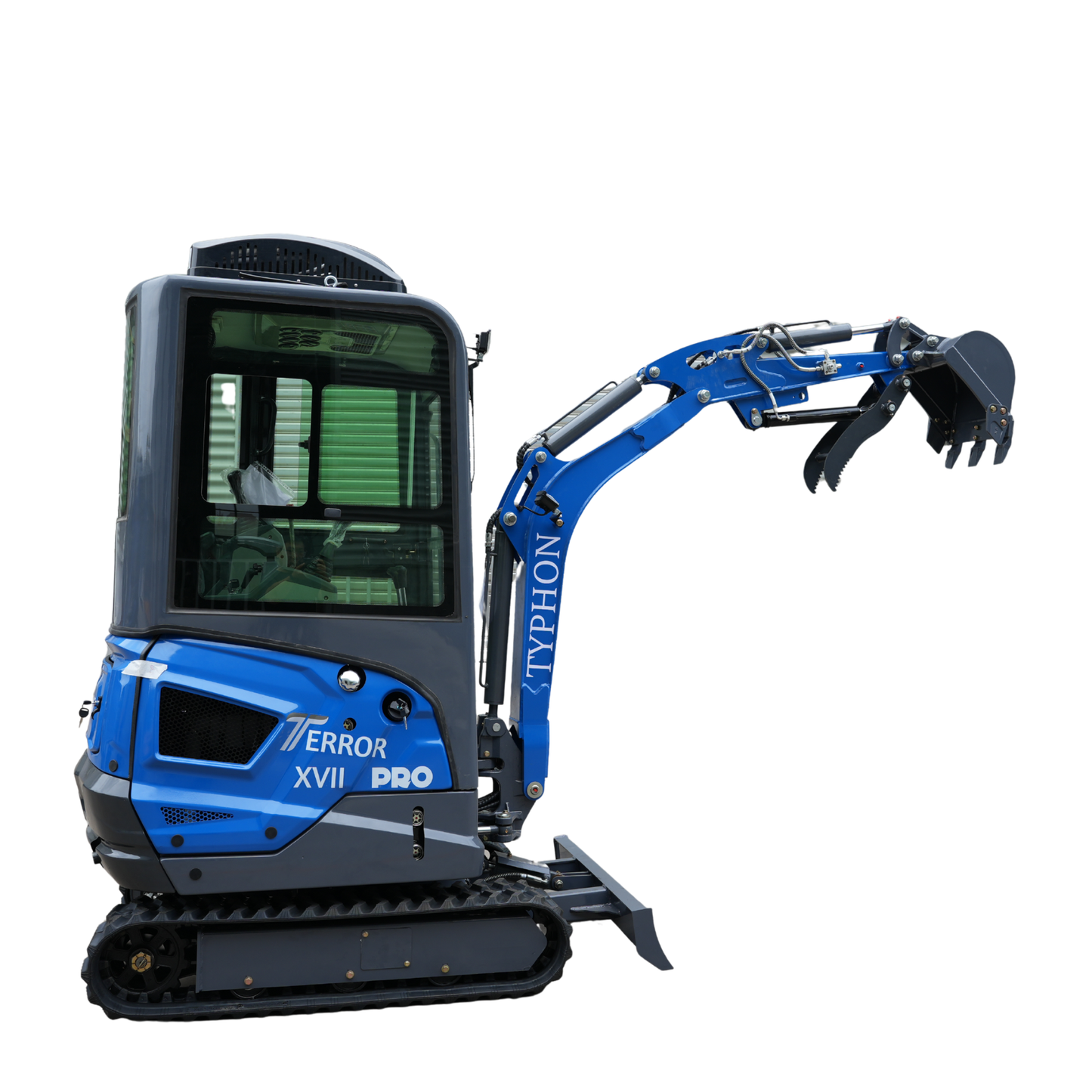 TYPHON TERROR XVII PRO Cabin Mini Excavator  Kubota D902 Diesel Retractable Tracks  Boom Swing AC & Heater