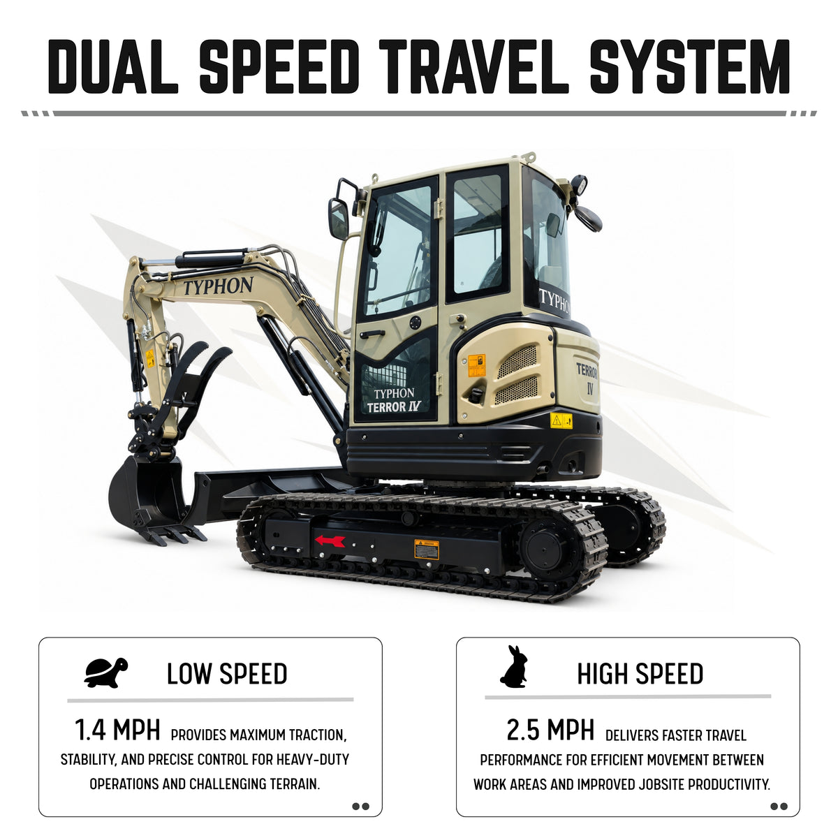 TYPHON Terror IV PROPACT Series 9,000 lb Mini Excavator with Kubota D1703 Diesel, AC/Heater & Zero Tail Swing
