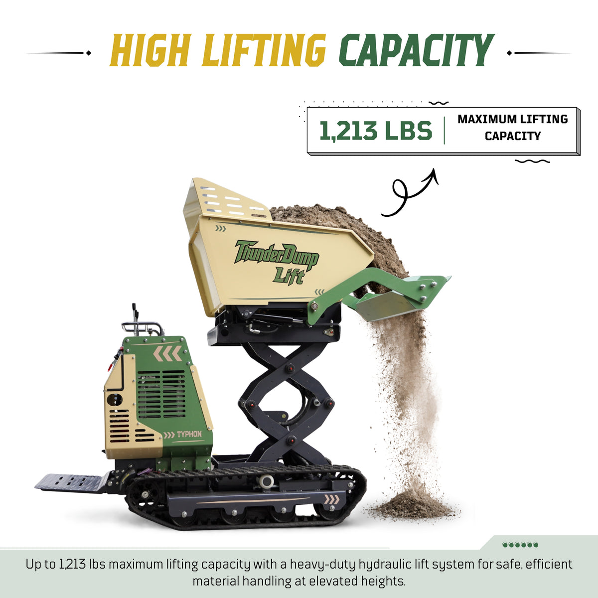 TYPHON ThunderDump Lift KONSTRUCTZ Series Compact Tracked Dumper Honda GX390, 2,205 lb Capacity