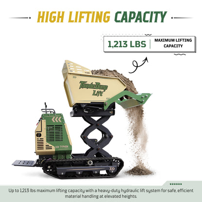 TYPHON ThunderDump Lift KONSTRUCTZ Series Compact Tracked Dumper Honda GX390, 2,205 lb Capacity