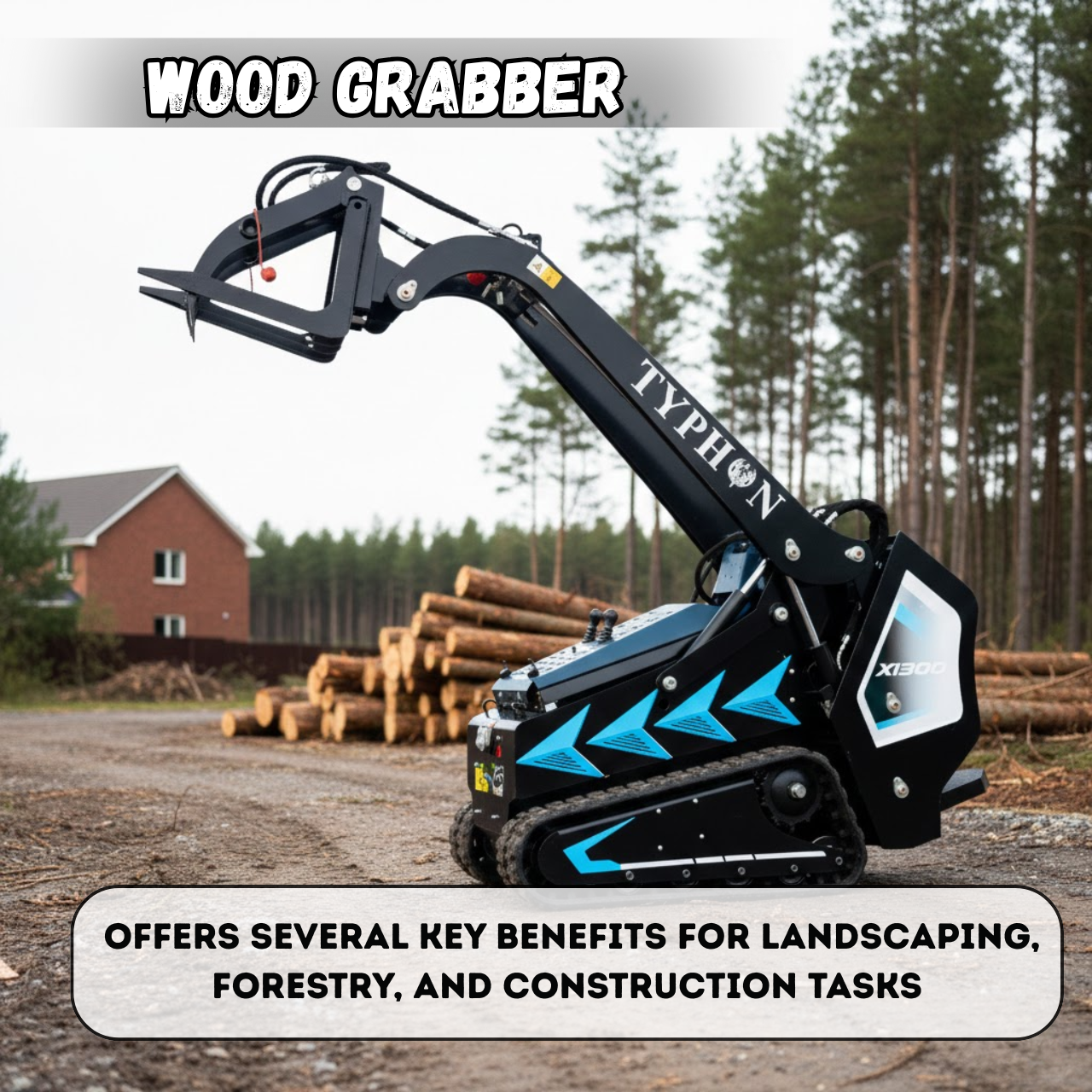 Hydraulic Log & Wood Grabber Attachment for Mini Skid Steer  Fits TYPHON STOMP X1300 & 509 - New Excavator For Sale