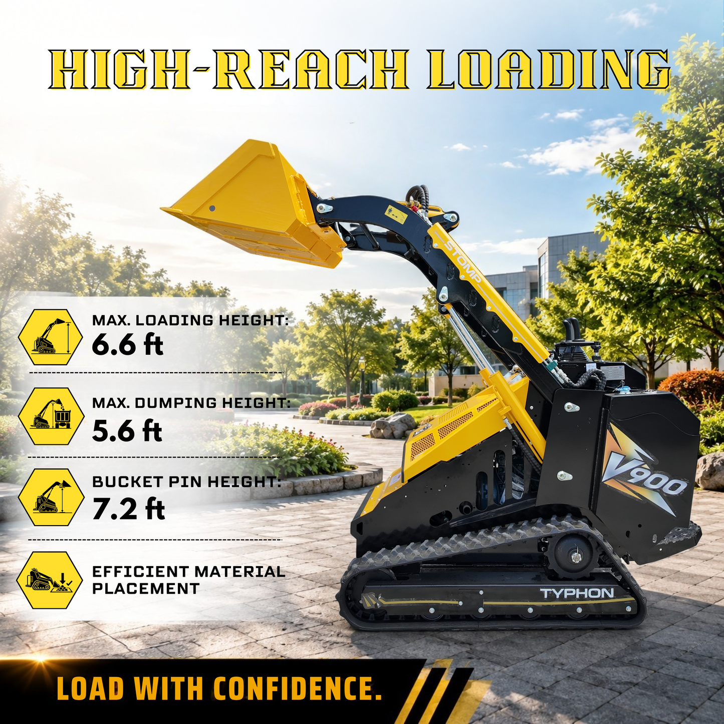 Typhon Stomp V900 Mini Track Loader  Kubota D1105 25HP Diesel  Stand-On Skid Steer Dual Aux Hydraulics  EPA Stage V