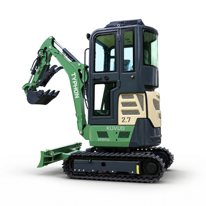 TYPHON KUVOU 2.7 - 5,300 lb Mini Excavator with Kubota D1105, Enclosed A/C & Heater Cab, Retractable Metal Tracks & Full Pilot Controls - New Excavator For Sale