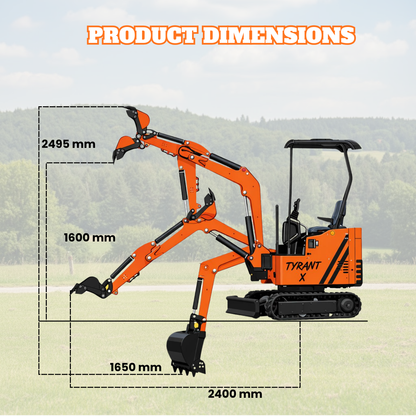 TYPHON TYRANT X 1-Ton Mini Excavator 13.5HP Briggs & Stratton Engine, Hydraulic Thumb Clip, Dozer Blade, 360° Body Swing - New Excavator For Sale