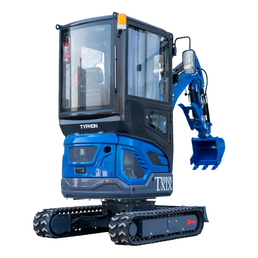 TYPHON TERROR XIX Prestige, 20.4 HP Kubota D902 4200lbs Mini Excavator with Boom Swing, Retractable Tracks, and Heater Cabin