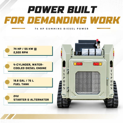 TYPHON STOMP 65 Mini Skid Steer Loader PROPACT Series 74 HP Cummins Diesel, Dual Hydraulics, A/C & Heater Cab