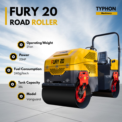 Fury 20 Mini Road Roller Hydraulic Two Wheel Drive, Front Wheel Vibration System, 23 hp B&S Engine USA