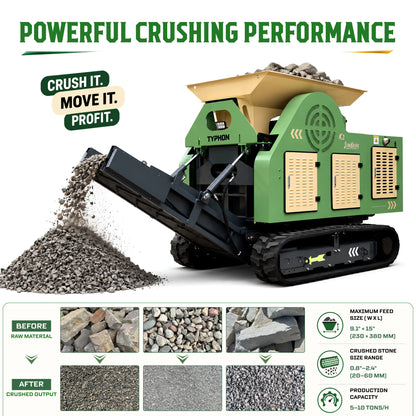 TYPHON STONEKRUSHER K3 Compact Tracked Jaw Crusher – 24.8HP Kubota Diesel  KONSTRUCTZ Series