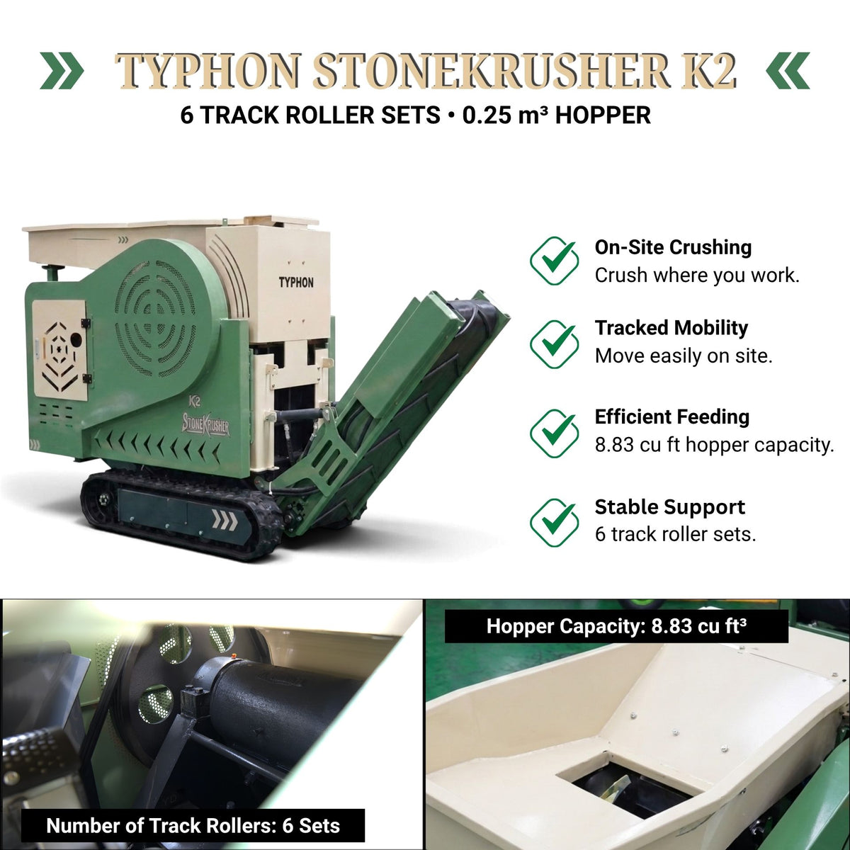 TYPHON STONEKRUSHER K2 Compact Tracked Rock & Concrete Jaw Crusher – 2-5 T/h Honda GX690