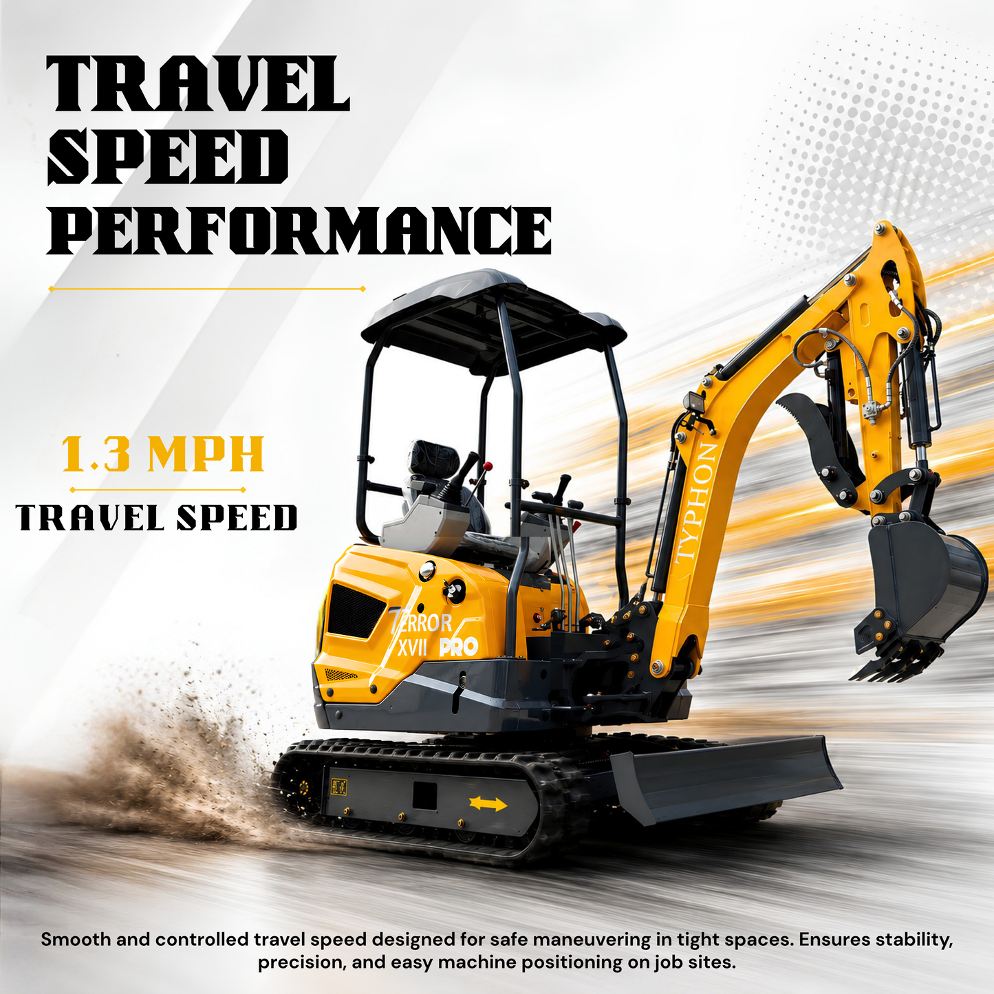 TYPHON TERROR XVII Pro Mini Excavator 14 kN Digging Force Dual Auxiliary Circuits EPA-Certified Kubota D902 Engine