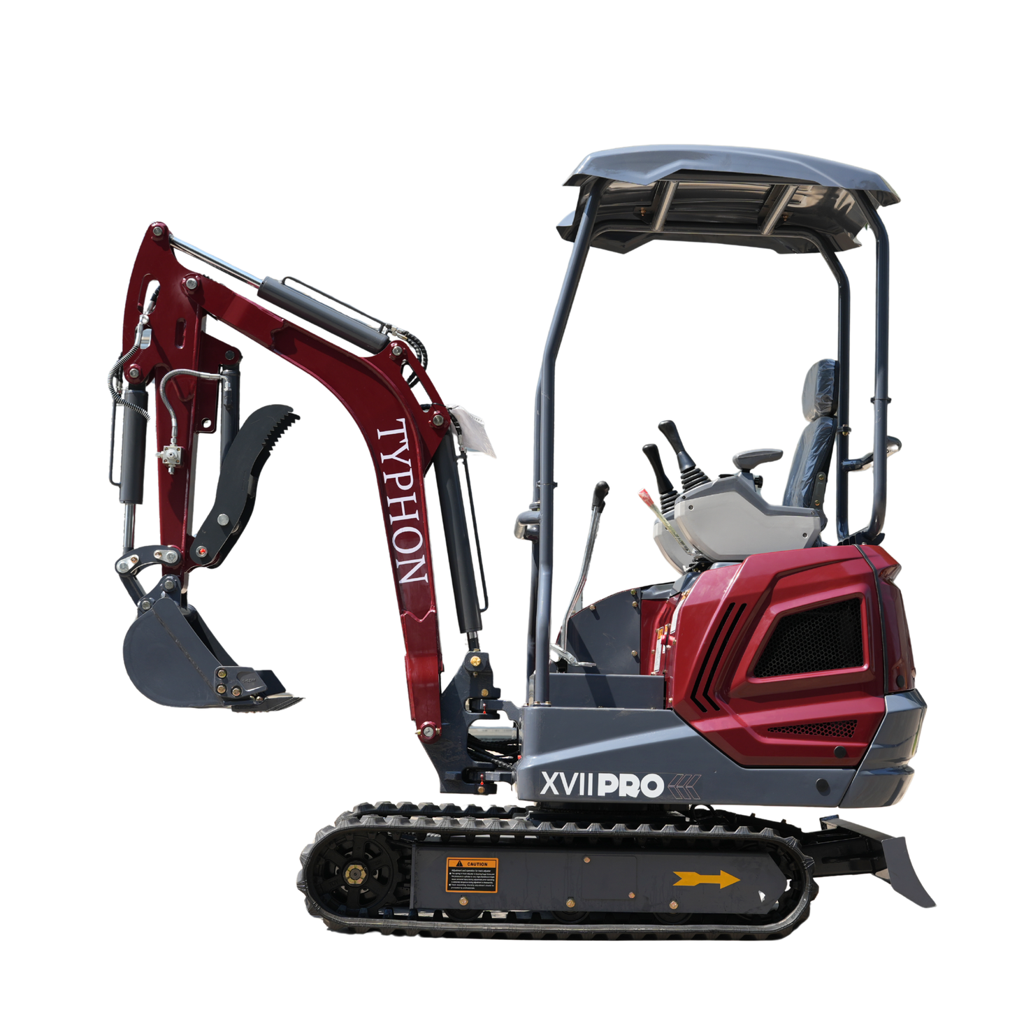 YPHON TERROR XVII PRO Mini Excavator. Powered by a Kubota D902 engine, featuring dual auxiliary hydraulics, 86-inch diging depth, and a hydraulic thumb. Free Shipping.