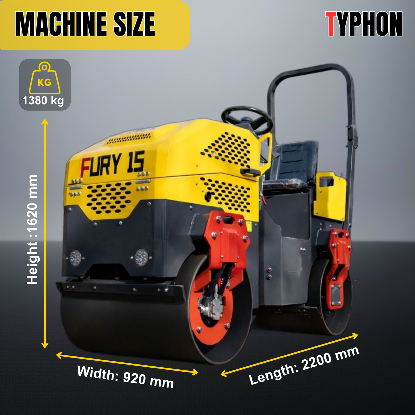 TYPHON Fury 15 Compact Road Roller – Hydraulic Drive, Front Wheel Vibration System, 13.5 hp B&S Gas Engine