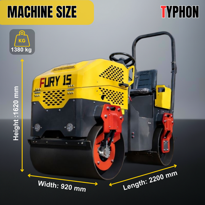TYPHON Fury 15 Compact Road Roller – Hydraulic Drive, Front Wheel Vibration System, 13.5 hp B&S Gas Engine