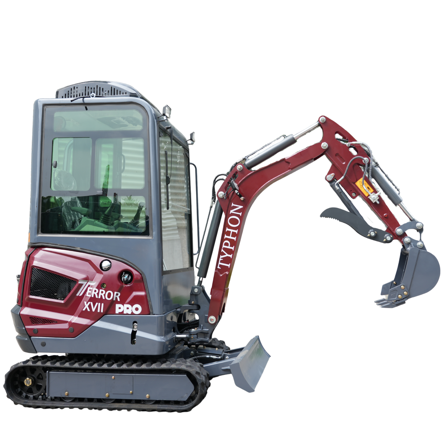 TYPHON TERROR XVII PRO Prestige Mini Excavator  Kubota D902 Diesel Engine  Retractable Rubber Tracks  Swing Boom  Hydraulic Thumb  AC & Heater