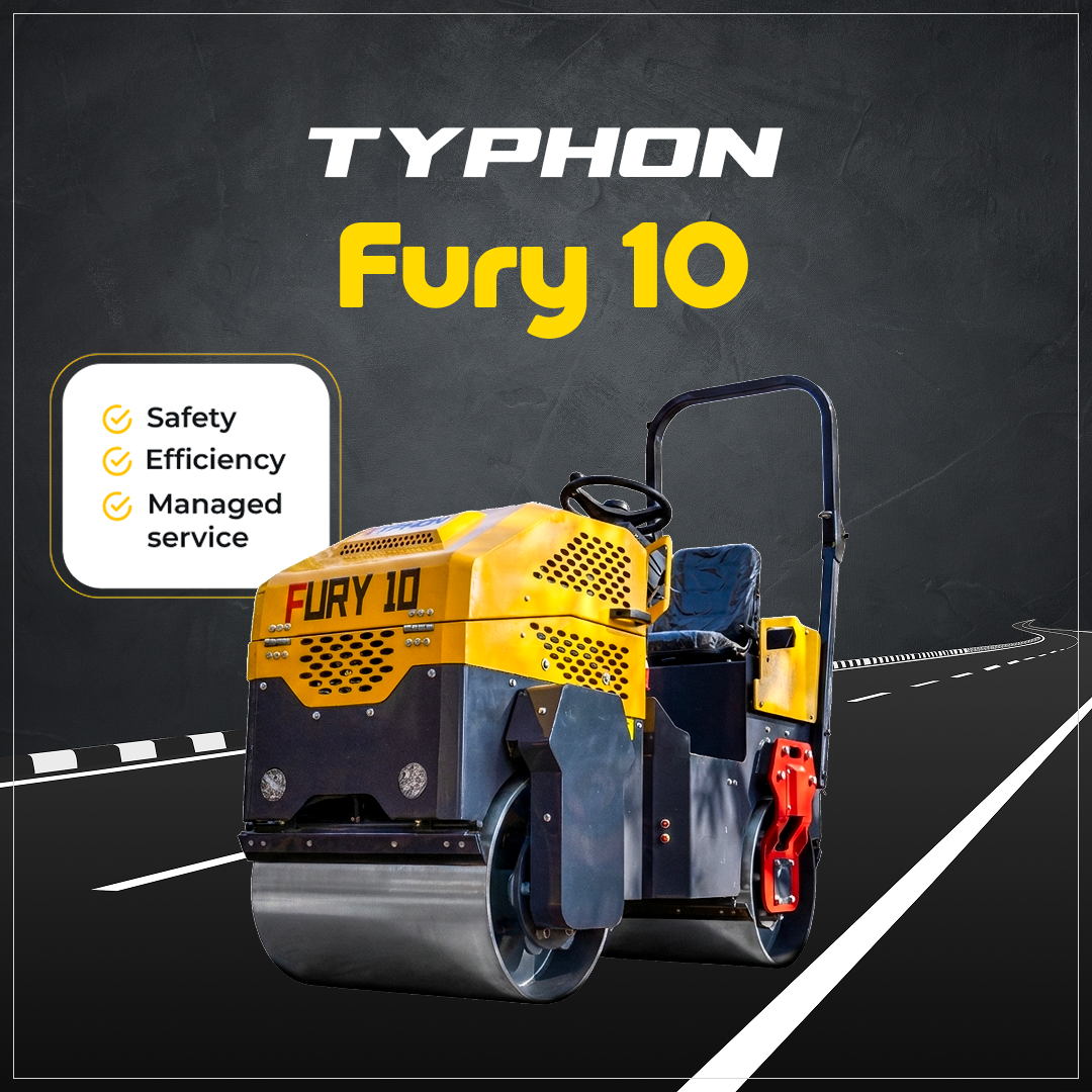 TYPHON Road Roller 10 – 1 Ton, 13.5 HP Briggs & Stratton, Hydraulic Drive, One-Key Vibration