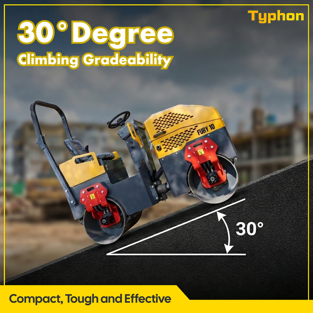 TYPHON Road Roller 10 – 1 Ton, 13.5 HP Briggs & Stratton, Hydraulic Drive, One-Key Vibration