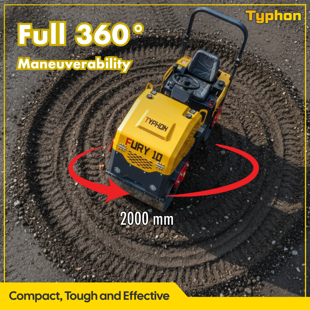 TYPHON Road Roller 10 – 1 Ton, 13.5 HP Briggs & Stratton, Hydraulic Drive, One-Key Vibration
