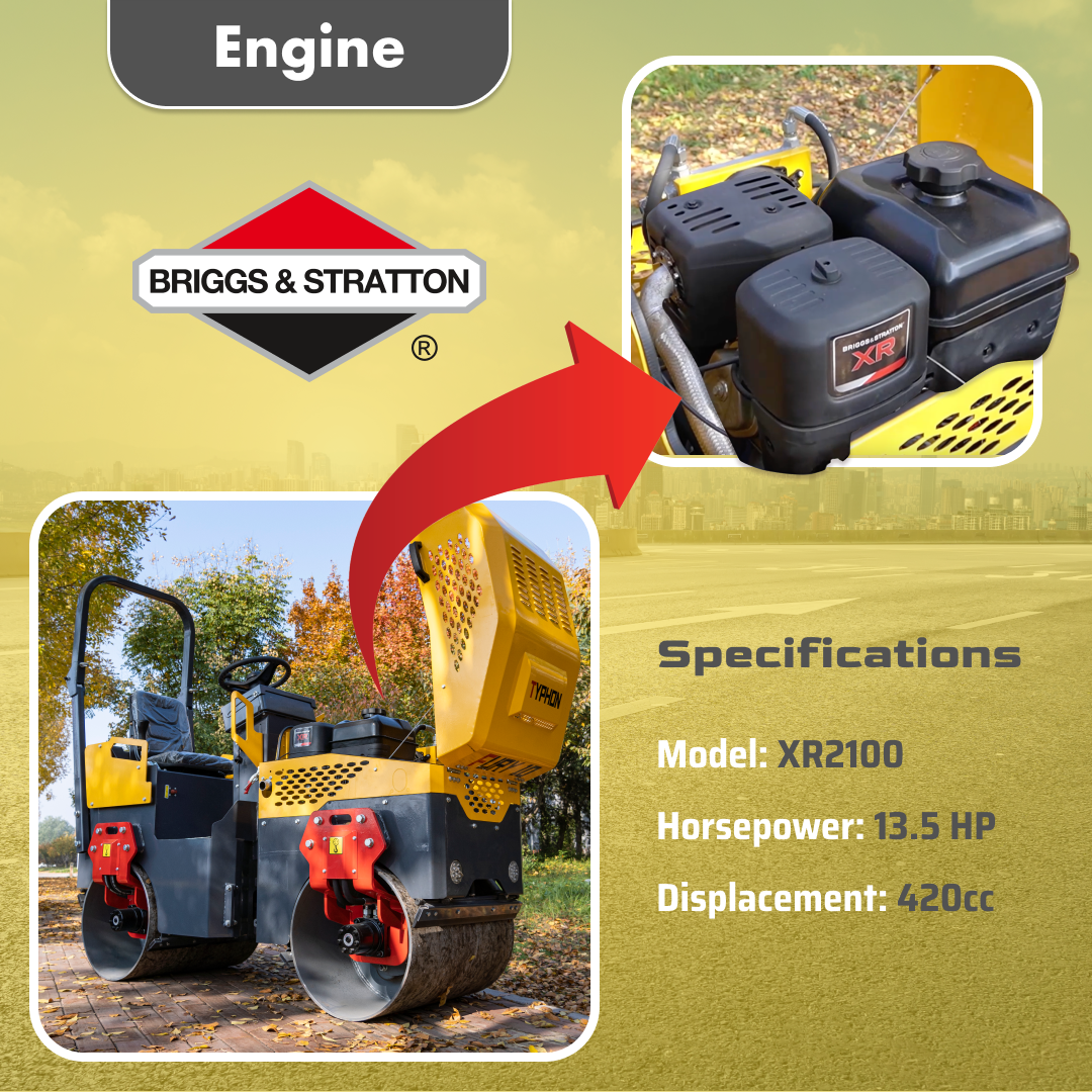 TYPHON Road Roller 10 – 1 Ton, 13.5 HP Briggs & Stratton, Hydraulic Drive, One-Key Vibration