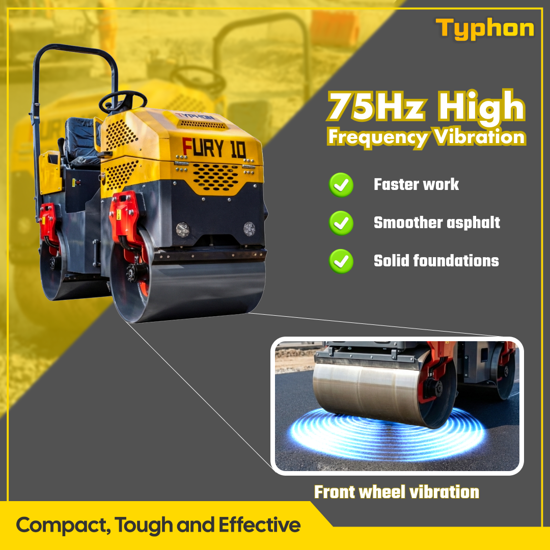 TYPHON Road Roller 10 – 1 Ton, 13.5 HP Briggs & Stratton, Hydraulic Drive, One-Key Vibration