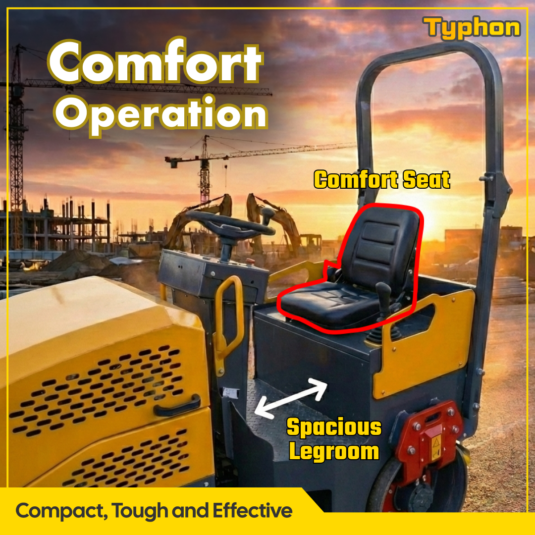 TYPHON Road Roller 10 – 1 Ton, 13.5 HP Briggs & Stratton, Hydraulic Drive, One-Key Vibration