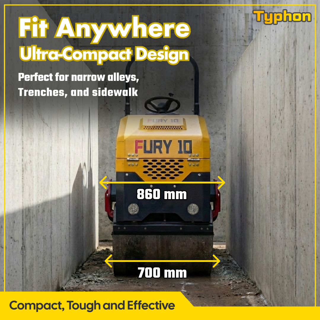 TYPHON Road Roller 10 – 1 Ton, 13.5 HP Briggs & Stratton, Hydraulic Drive, One-Key Vibration