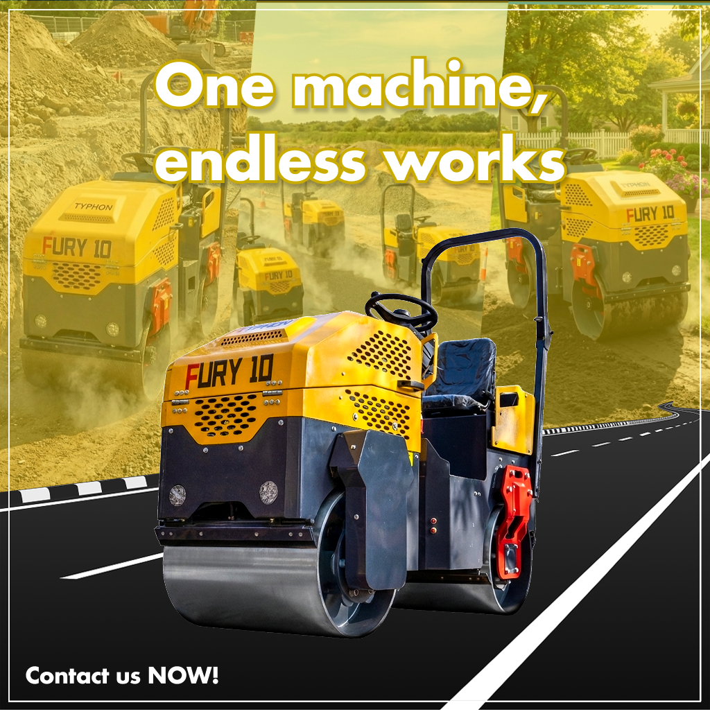 TYPHON Road Roller 10 – 1 Ton, 13.5 HP Briggs & Stratton, Hydraulic Drive, One-Key Vibration