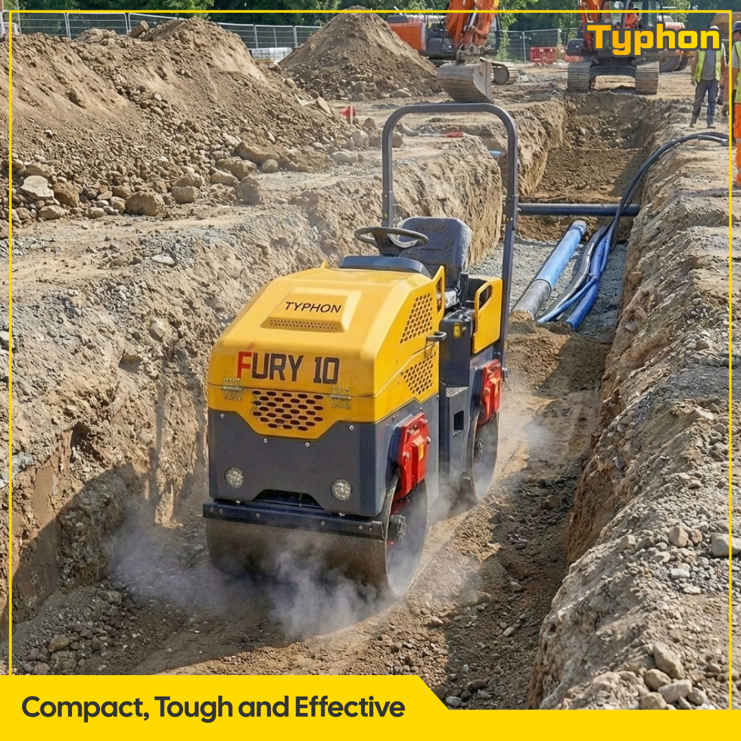 TYPHON Road Roller 10 – 1 Ton, 13.5 HP Briggs & Stratton, Hydraulic Drive, One-Key Vibration