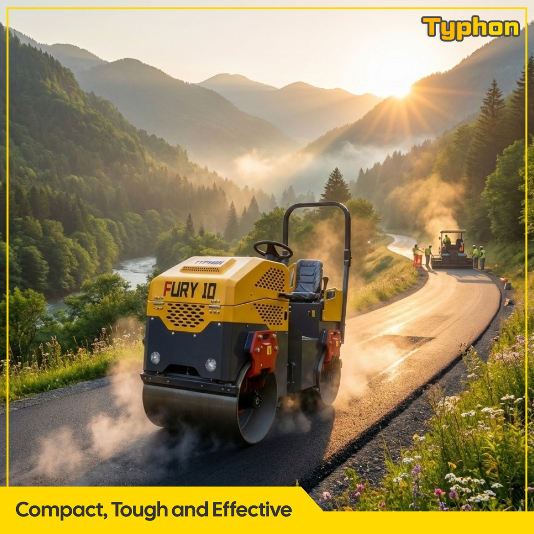 TYPHON Road Roller 10 – 1 Ton, 13.5 HP Briggs & Stratton, Hydraulic Drive, One-Key Vibration