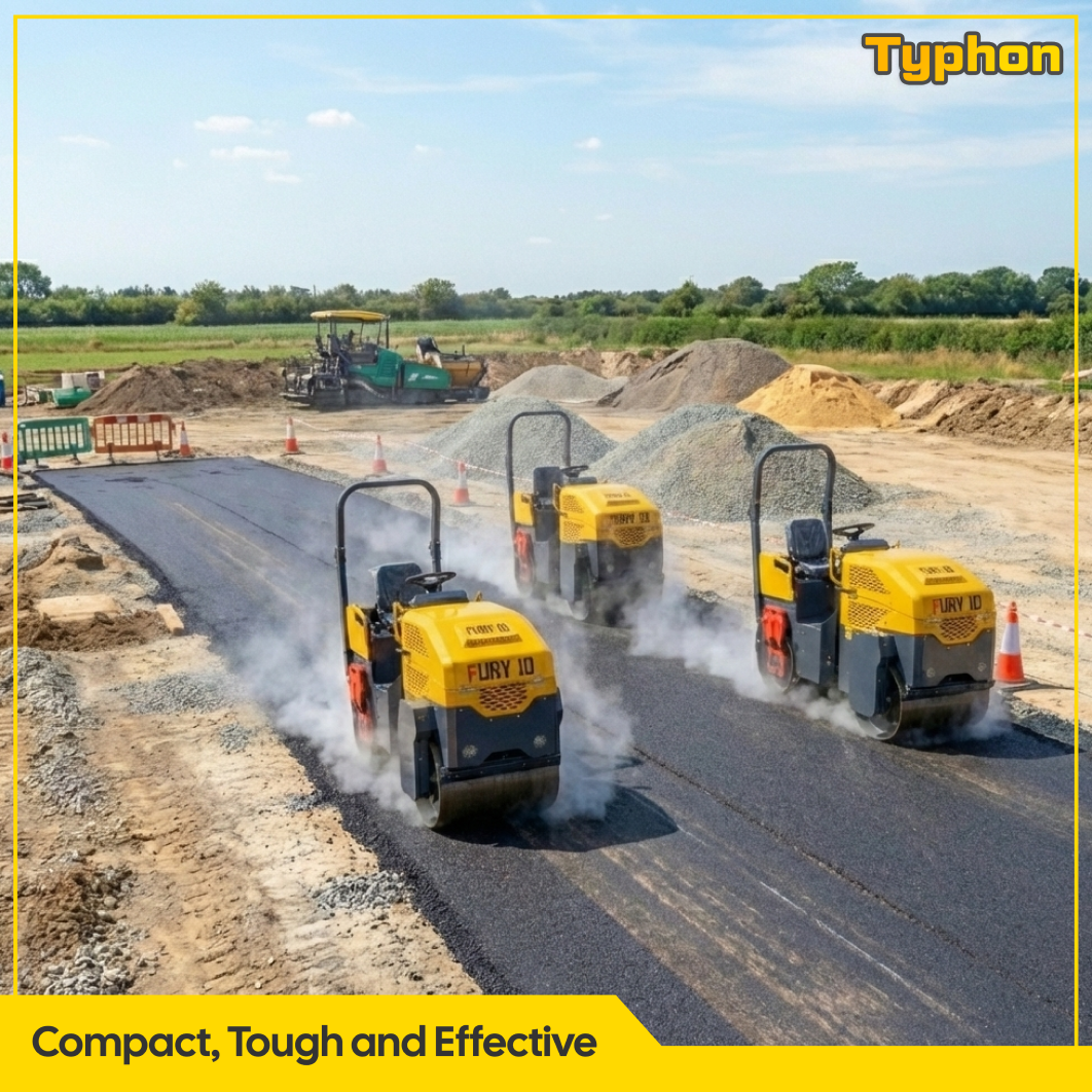 TYPHON Road Roller 10 – 1 Ton, 13.5 HP Briggs & Stratton, Hydraulic Drive, One-Key Vibration