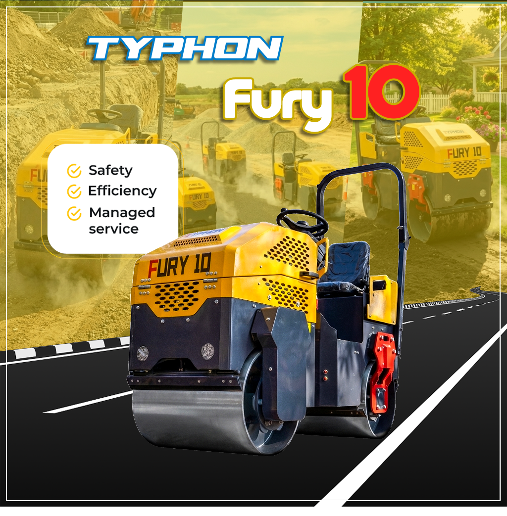 TYPHON Road Roller 10 – 1 Ton, 13.5 HP Briggs & Stratton, Hydraulic Drive, One-Key Vibration