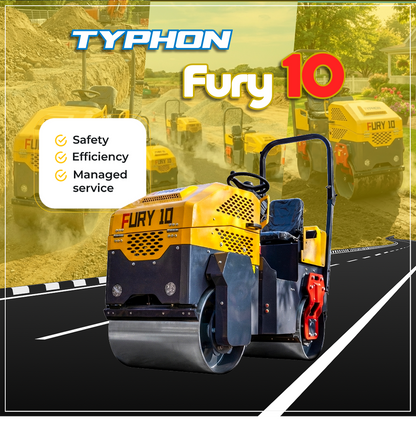TYPHON Road Roller 10 – 1 Ton, 13.5 HP Briggs & Stratton, Hydraulic Drive, One-Key Vibration