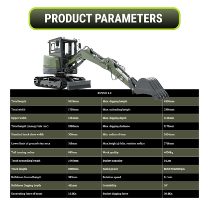 TYPHON KUVOU 4.0 mini excavator Kubota D1703 Diesel engine with 4Ton Operating Weight AC/ Heater