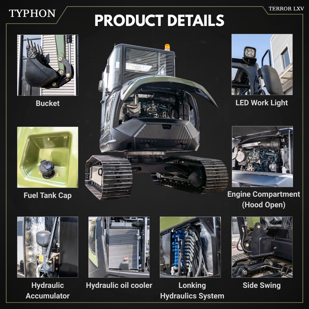 TYPHON TERROR LXV 6.6 Ton Mini Excavator Kubota V2607 56.9HP AC/Heater Cabin Boom Swing Two Speed Travel 0.23m³ Bucket  Heavy Duty Construction Machine