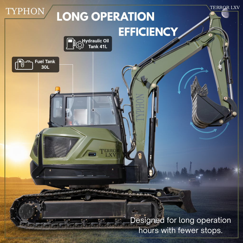 TYPHON TERROR LXV 6.6 Ton Mini Excavator Kubota V2607 56.9HP AC/Heater Cabin Boom Swing Two Speed Travel 0.23m³ Bucket  Heavy Duty Construction Machine